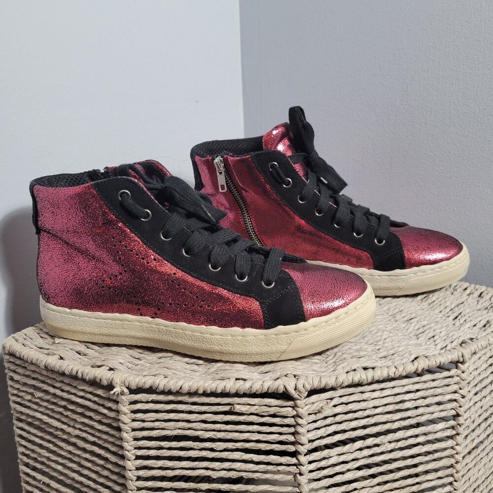 The Shoe Box Made in Italy Glitter Pink & Black Lace up High-Top Sneakers Size 8